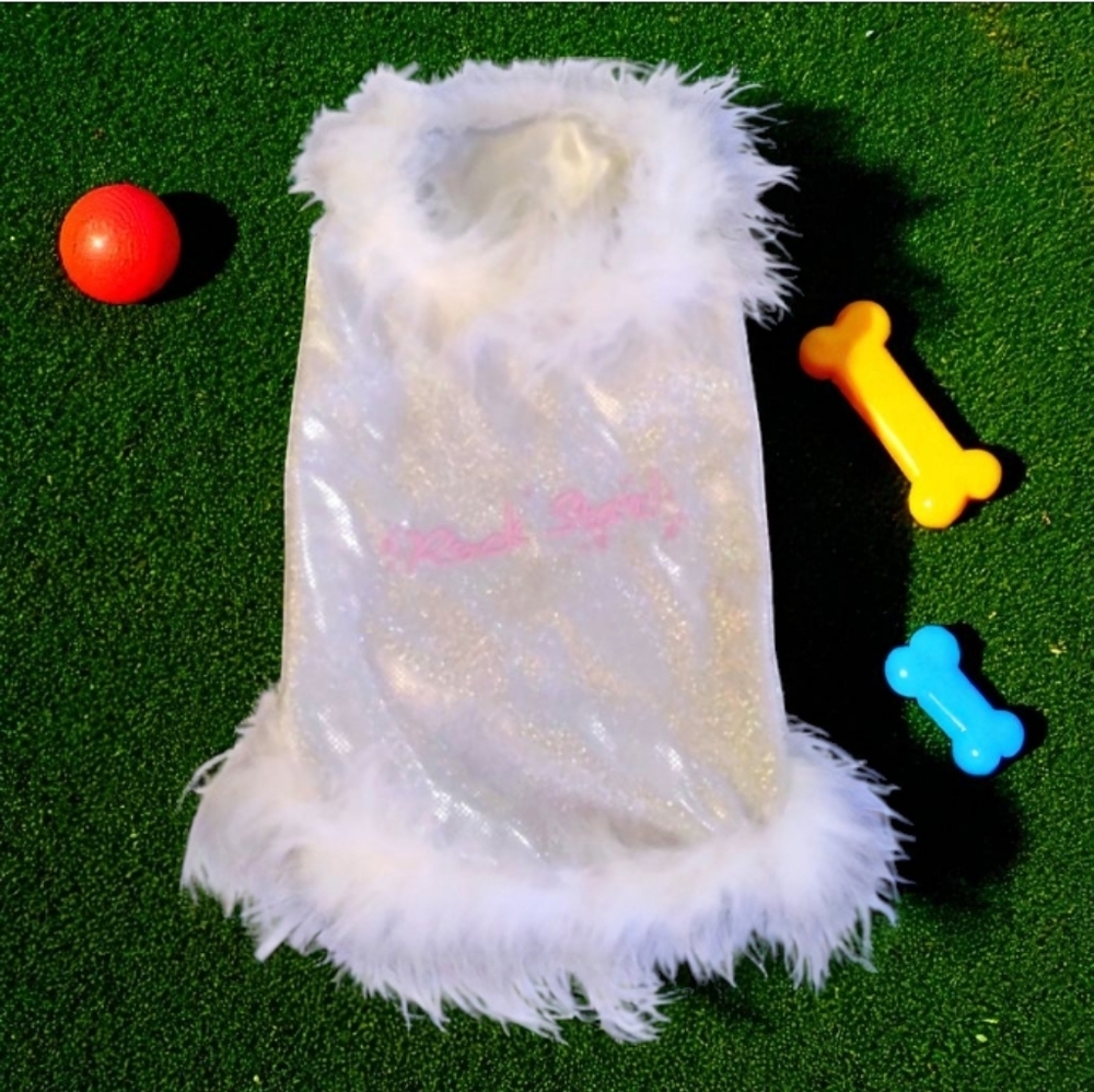Silver Metallic Sparkle, Pink embroidered "Rock Star" ,Feather trim